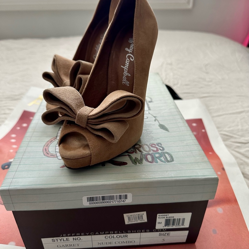 Jeffrey Campbell Garret Heels in Nude Combo Suede Peep Toe Size 5